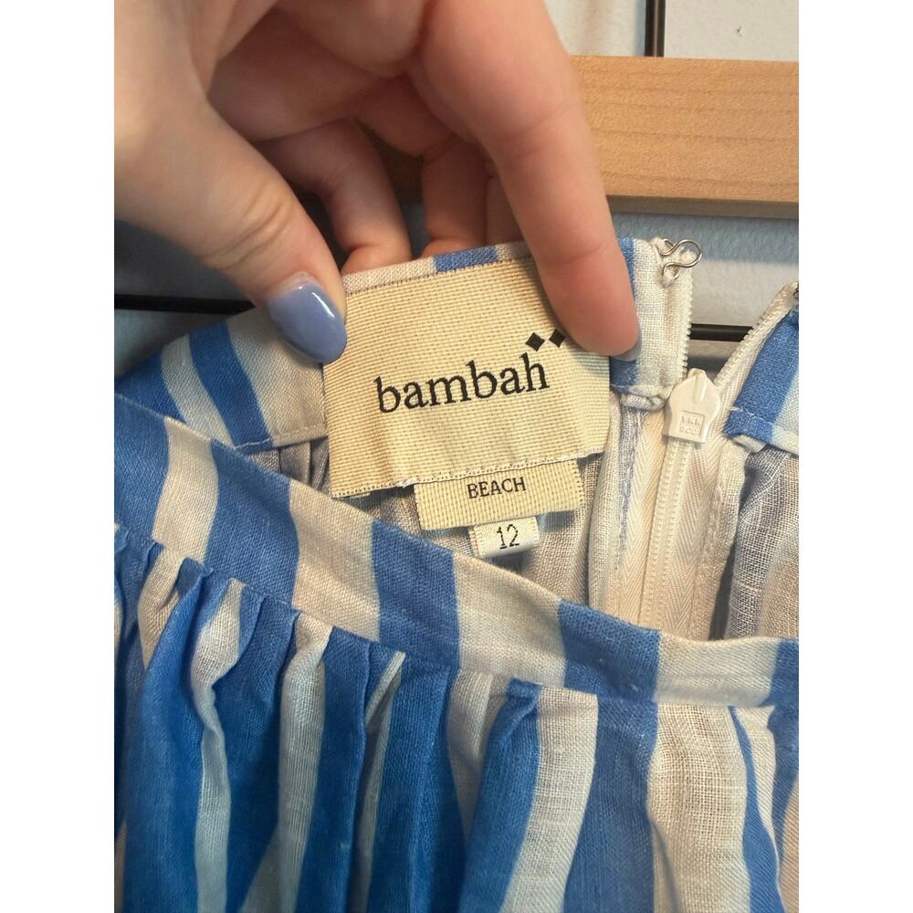 Bambah Beach Blue and White Sicily Striped 100% Linen Midi Skirt sz 12 - Picture 7 of 10
